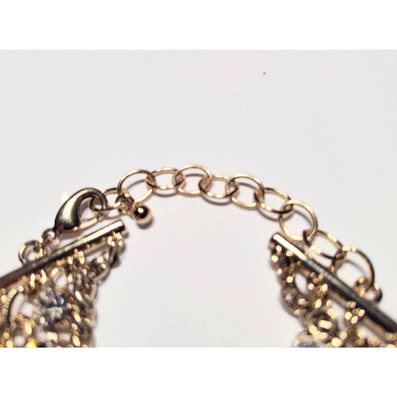 GOLD MULTI CHAIN CRYSTAL STRAND BRACELET NWOT - Picture 5 of 9
